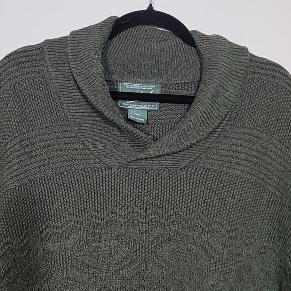 Vintage Woolrich Mens Chunky Knit Sweater Size L Olive Green Shawl Collar Wool - Picture 2 of 14